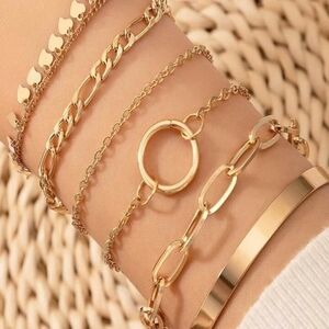 Fashion 6pcs Bracelet Set Women Gold Plated Chain Cuff Bangle Gifts New